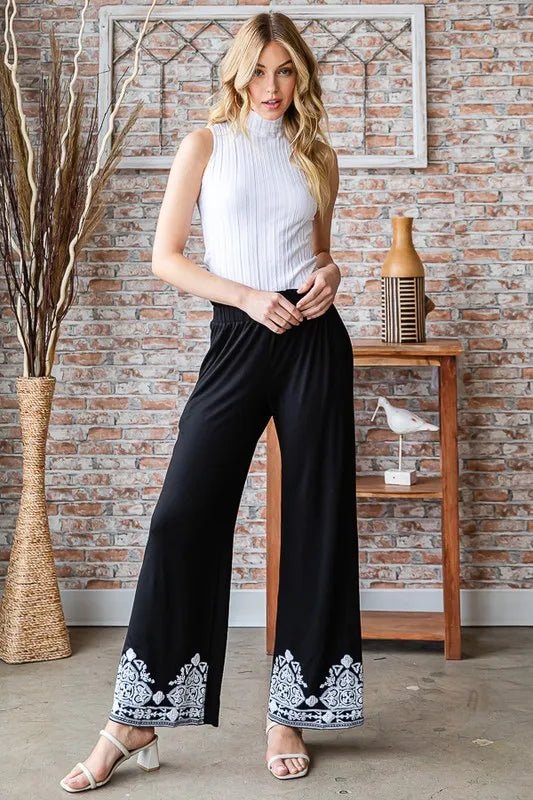 Heimish Full Size Solid Damask Casual Pants Plus Size Stylish - Love Salve